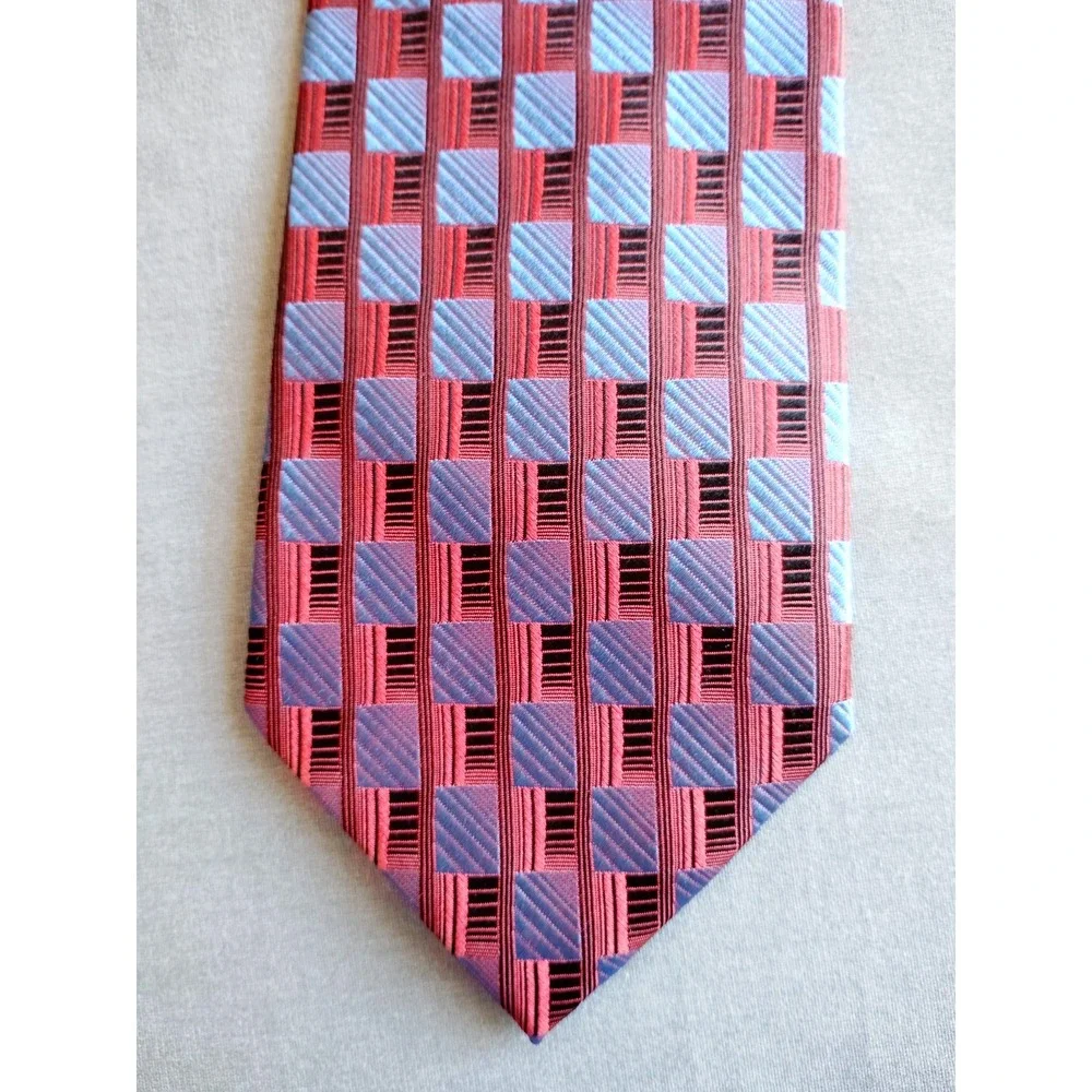 Zanzara Handmade Burgundy Blue Geometric 100% Silk Neck Tie 57